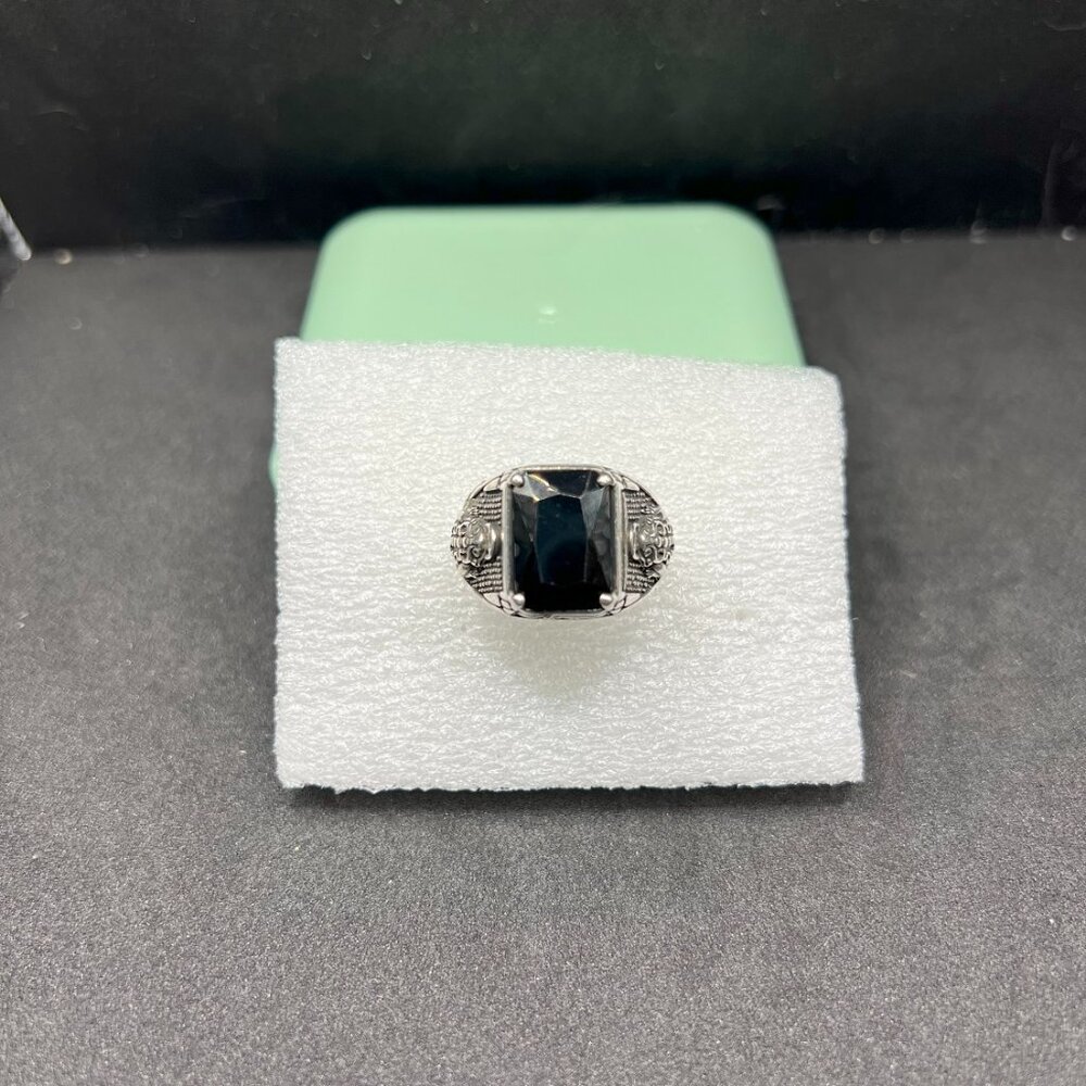 Black Square Cz Silver Ring - Size 9